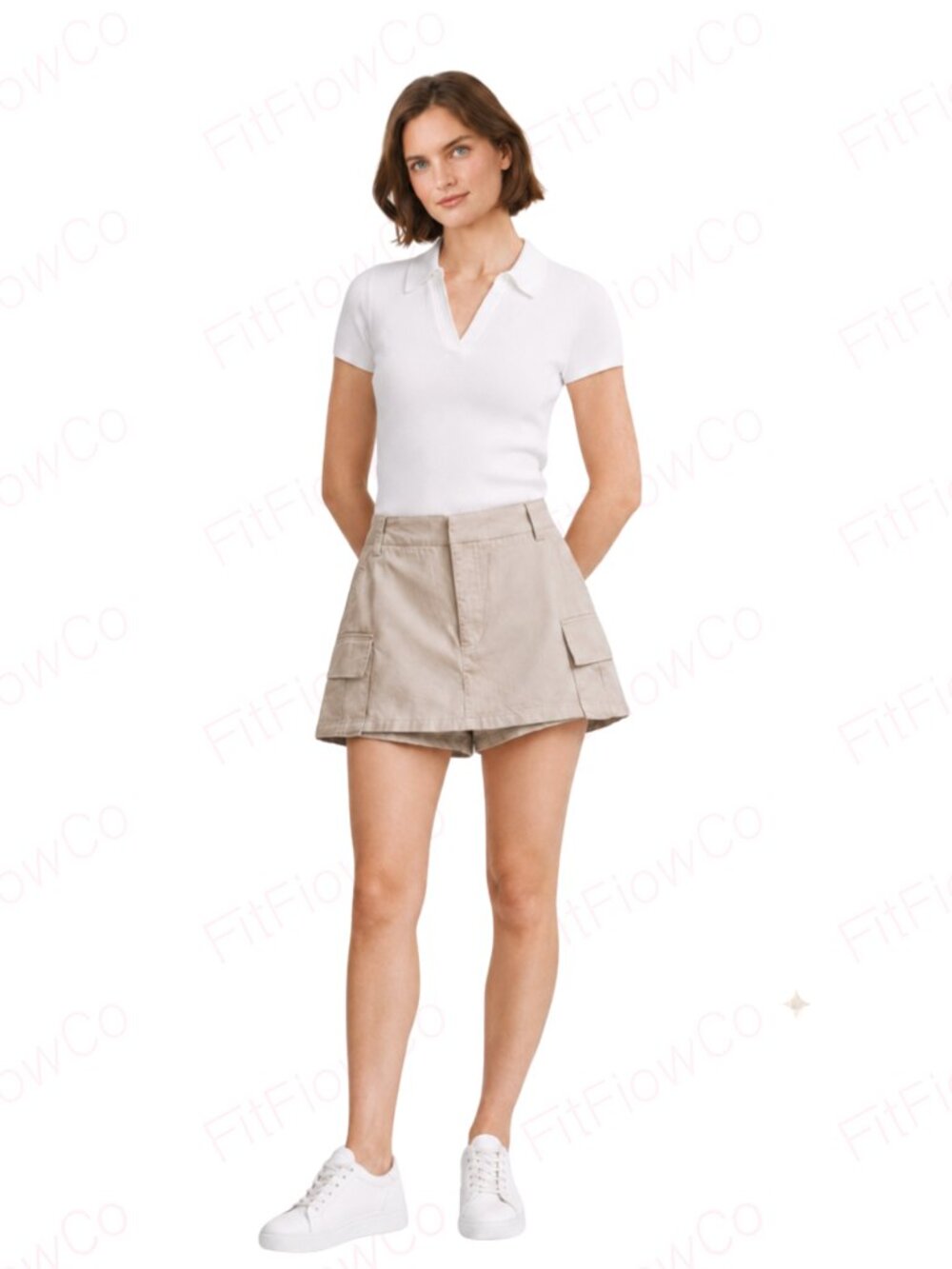 ZARA Beige Cargo Mini Skort XS Cotton Utility Pocket Skirt Shorts